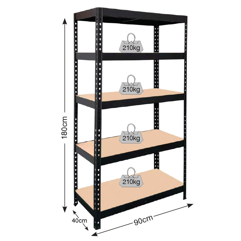 610425_800x800_2 ΡΑΦΙΕΡΑ ΜΕΤΑΛΛΙΚΗ 90x40x180cm ΜΑΥΡΗ, 210kg 5 ΡΑΦΙΑ MDF