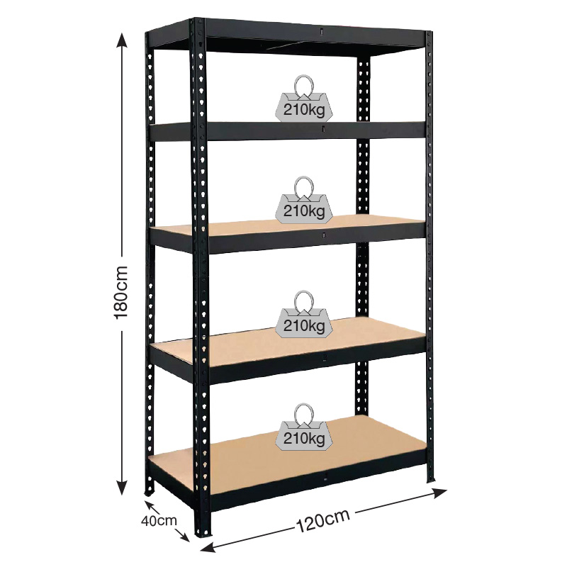 610426_800x800_2 ΡΑΦΙΕΡΑ ΜΕΤΑΛΛΙΚΗ 120x40x180cm ΜΑΥΡΗ, 210kg 5 ΡΑΦΙΑ MDF