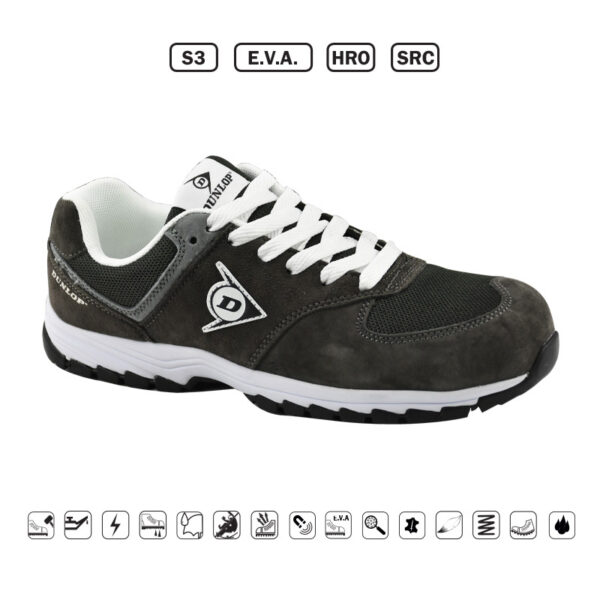 DUNLOP: ΠΑΠΟΥΤΣΙΑ ΕΡΓΑΣΙΑΣ SUEDE+MESH FLYING ARROW – ΓΚΡΙ – S3,E.V.A.,HRO,SRC- ΜΕΓΕΘΟΣ46