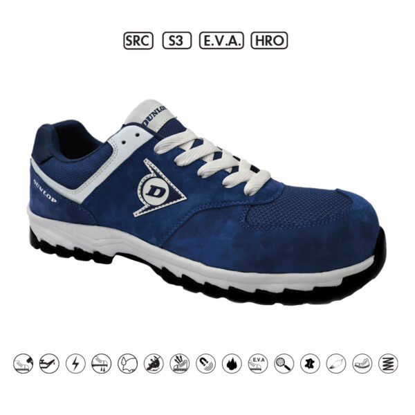 DUNLOP: ΠΑΠΟΥΤΣΙΑ ΕΡΓΑΣΙΑΣ SUEDE+MESH  FLYING ARROW – ΜΠΛΕ  – S3,E.V.A.,HRO,SRC- ΜΕΓΕΘΟΣ44